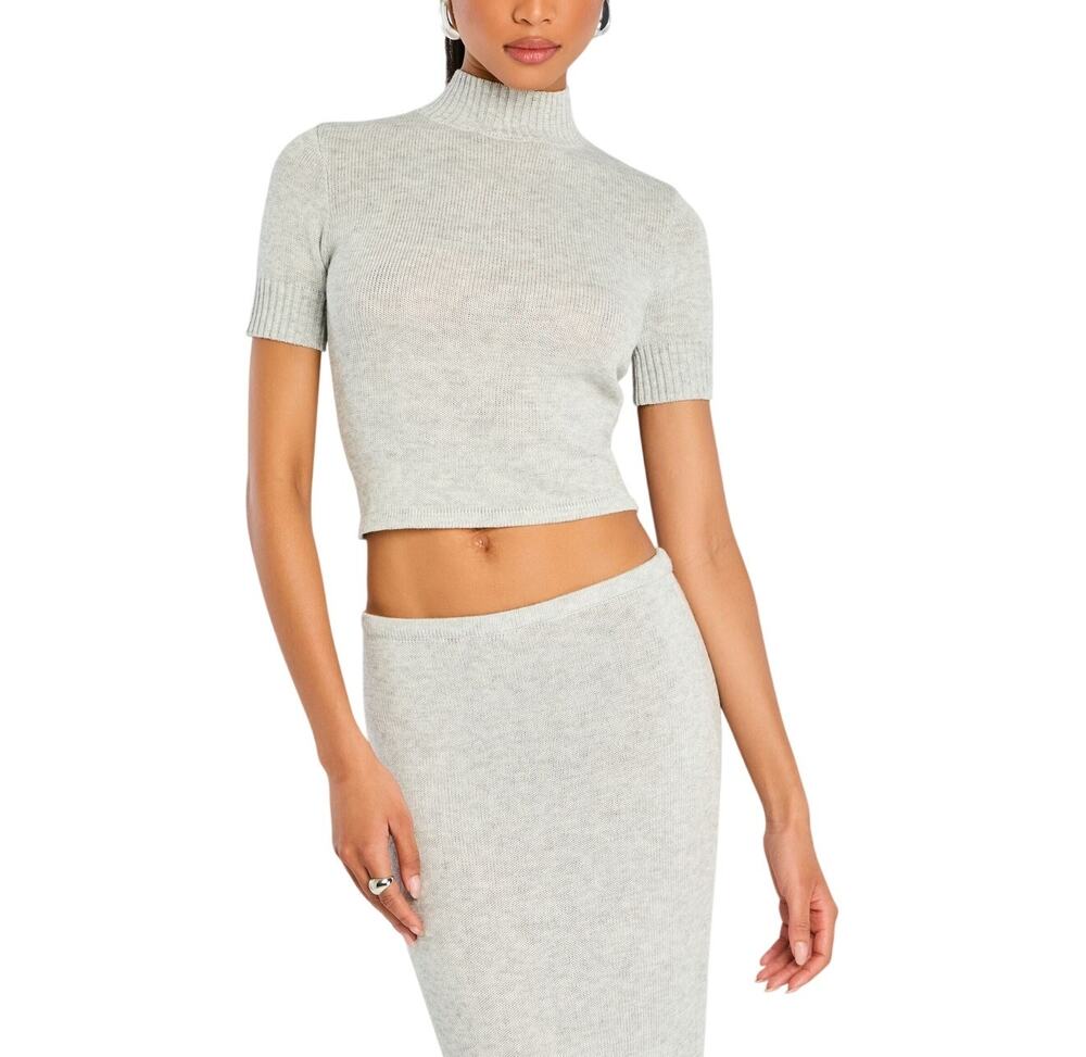 Retrofete Ribbed Heather Grey Kali Short Sleeve Sweater Size S
